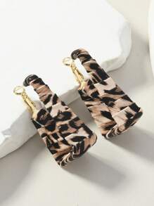 1 Pair Of Boho Style/Leopard Pattern/Leather Handmade Braided Fashion Rectangular/Round Earrings, Simple And Stylish, Suitable For Daily Wear
