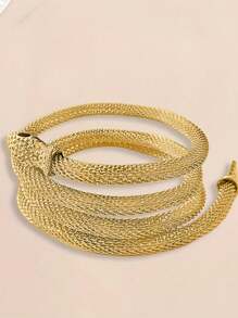 1pc Adjustable Rhinestone Fake Snake Bangle Bracelet - Golden Web Snake - View 3
