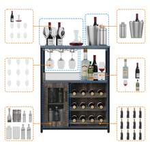 Wine Bar Cabinet, Free Standing Wine Cabinet, Wine Rack Table With Glass Holder And Wine Storage, Industrial Coffee Bar Sideboard, Industrial Rustic Wood And Metal Bar Buffet Cabinet, Wine Rack Storage And Glass Slots For Liquor And Glasses