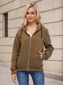 Women's Zip-Up Hoodie With Embossed Fabric - Stylish Casual Outerwear Jacket