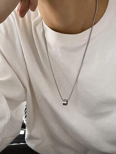 Men Ring Pendant Chain Necklace Titanium Steel Jewelry Gift