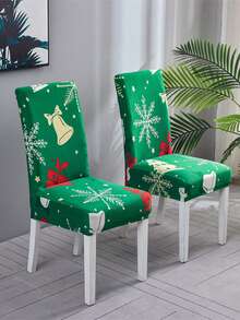 Ông già Noel Giáng sinh 2/4/6 chiếc bọc ghế ăn co giãn, in họa tiết bảo vệ ghế, dùng trang trí nhà cửa, khách sạn, nhà hàng và phòng tiệc - màu xanh lá - Xem 5