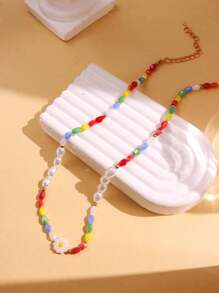 1 件 Y2K 时尚清新多巴胺小雏菊眼珍珠时尚珠宝多层项链女士派对珠宝 - 彩色 - 查看 13