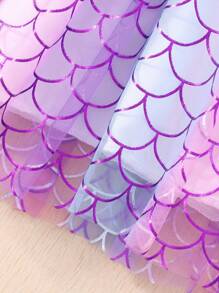 Young Girl Long Sleeve Mermaid Scale Mesh Overlay Dress - Violet Purple - View 9