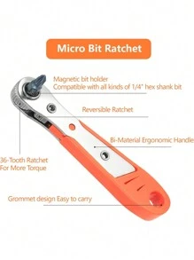 Screwdriver Handle Suitable For Tight Spaces, Front & Back, Bent Head, Right Angle, Head, Steel Material, Red Color, Requires Assembly, Non-Electric, No Battery Needed, For Industrial And Scientific Use, Tools For Men