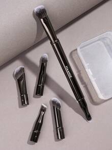 MAANGE Professional Eye Makeup Brush Set, Detachable Replaceable Brush Heads, Portable Eye Makeup Brush Case, Includes Eyeshadow Brush, Eyebrow Brush, Eyeliner Brush, Contour Brush, Soft Fiber Material, Convenient To Carry, Travel Essential, Ideal Gift For Women And Girls - 黑色 - 查看 3