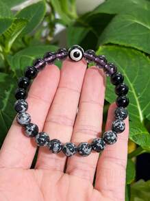 1 件/恶魔之眼手链 8 毫米天然石雪花石，波西米亚风格是送给朋友的首选礼物