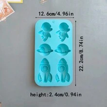 1pc 6 Cavity 3 Designs (Earth, Rocket, Astronaut) Silicone Cake Mold 3D Chocolate Pudding Bread Baking Pan Cake Decorating Tools - Mint Blue - View 3