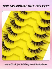 Asiteo 10对装奢华半条假睫毛 - 自然猫眼妆效，打造无瑕妆容，蓬松柔软仿貂毛睫毛，自然交叉飞扬睫毛尖设计，可重复使用睫毛条 - 眼尾拉長款 - 查看 5