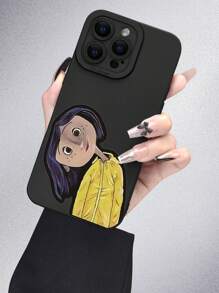 1pc Freckle Girl Pattern Fashion Personalized Bizarre Cute 2D Style, Suitable As Thanksgiving, Halloween, Christmas Gifts For Friends, Family, Couples, Yourself. Black Matte Soft Shell Case, Full Protection Against Dust And Water, Compatible With Apple, - Black - View 2