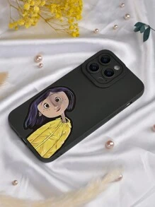 1pc Freckle Girl Pattern Fashion Personalized Bizarre Cute 2D Style, Suitable As Thanksgiving, Halloween, Christmas Gifts For Friends, Family, Couples, Yourself. Black Matte Soft Shell Case, Full Protection Against Dust And Water, Compatible With Apple, - Black - View 3