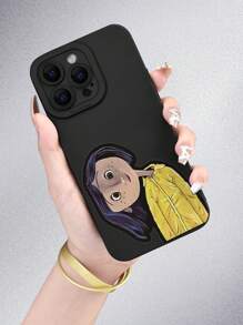 1pc Freckle Girl Pattern Fashion Personalized Bizarre Cute 2D Style, Suitable As Thanksgiving, Halloween, Christmas Gifts For Friends, Family, Couples, Yourself. Black Matte Soft Shell Case, Full Protection Against Dust And Water, Compatible With Apple, - Black - View 4