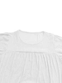 Women Vintage Puff Sleeve Dress With Pockets And Ruffle Hem, Spring And Autumn Fashion, Modest - White - View 6