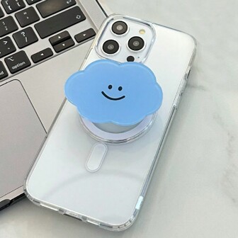 1 件创意苹果手机磁性支架可爱云朵笑脸韩国卡通手机支架便携式男女适用与 、Android 手机兼容生日、家人、朋友的礼物推拉式手机握把、手机支架、手机配件