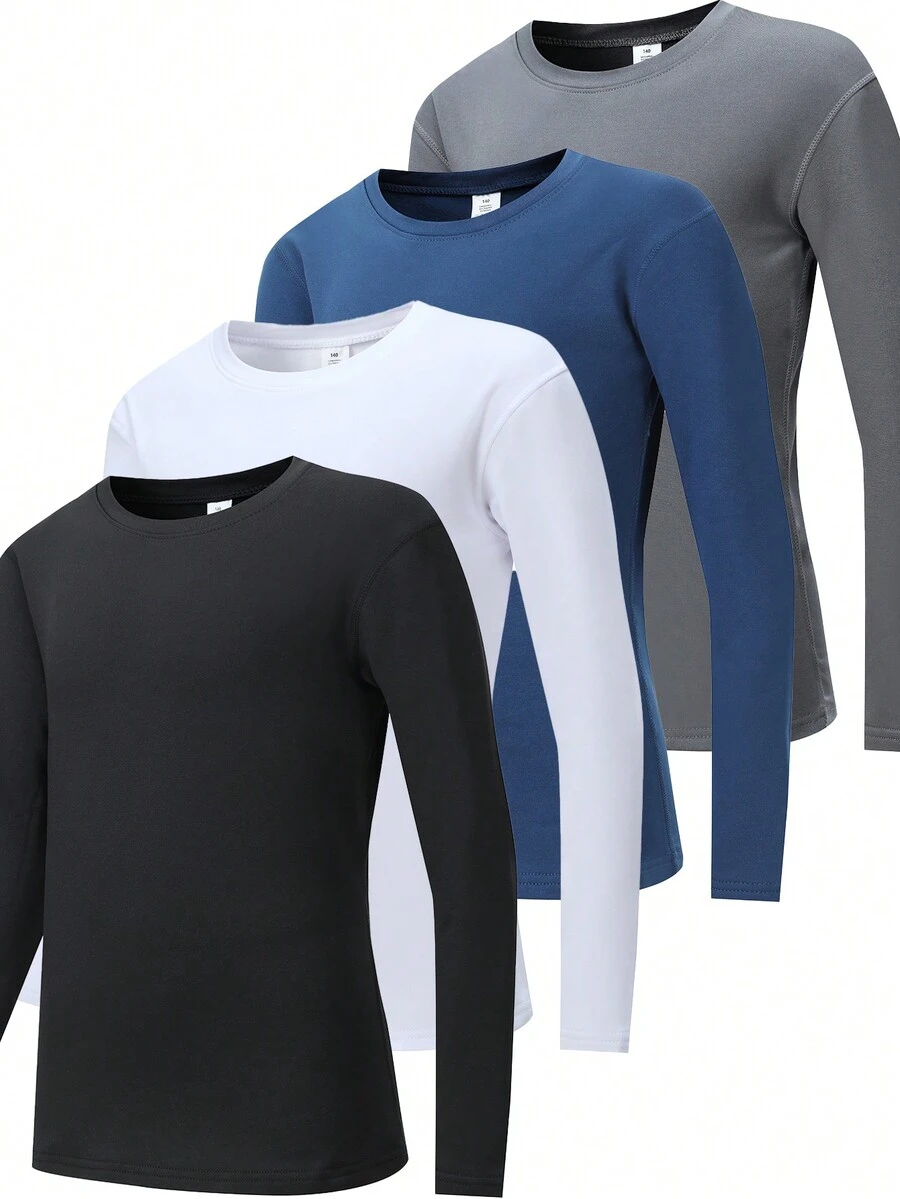 4件儿童黑白蓝灰圆领保暖内衣上衣四件套秋冬新款户外运动款 - 彩色 - 查看 1