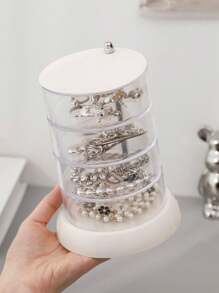 1pc Multi-Layer Rotating Jewelry Display Stand/Storage Box, Dustproof Transparent Storage Box For Organizing Earrings, Necklaces, Rings, Hair Accessories, Watches [Stair Style Display Rack For Perfume, Skincare, Cosmetics]