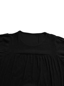Women's Vintage Puff Sleeve Pocket Ruffle Hem Long Dress, New Spring/Autumn Fashion, Modest - Black - View 6