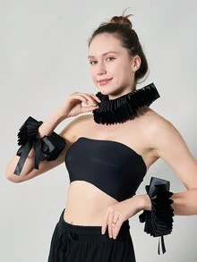 3 件套黑白涤纶项圈和手镯配件套装，适合派对 - 宮廷假高立領 - 查看 8