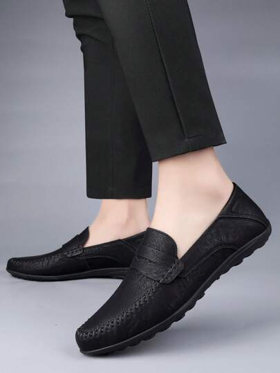 Luxus Herren Leder Penny Loafer, lässige strohgeflochtene Loafers mit praktischem Gummiband, formelle Schuhe für den täglichen Gebrauch, Hochzeit, Bankett, Büro und Geschäftsanlässe im Frühling und Herbst