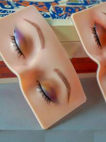 可重复使用化妆板眉毛纹身练习皮肤眼妆培训硅胶练习垫适用于化妆美容学院化妆品1件和化妆刷1件 - 彩色 - 查看 2