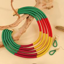 Exaggerated Retro Multicolored Layered Strap High-End Magnetic Buckle Fashion Choker & Earring Set - Multicolor - View 2