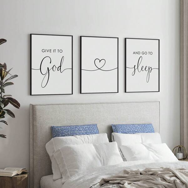 1/3pcs Give It To God And Go To Sleep Print Canvas Paintings Inspirational Quote Poster Religious Christian Wall Art Relaxing Trust Sleep Reminder Bedroom Decor Unframed