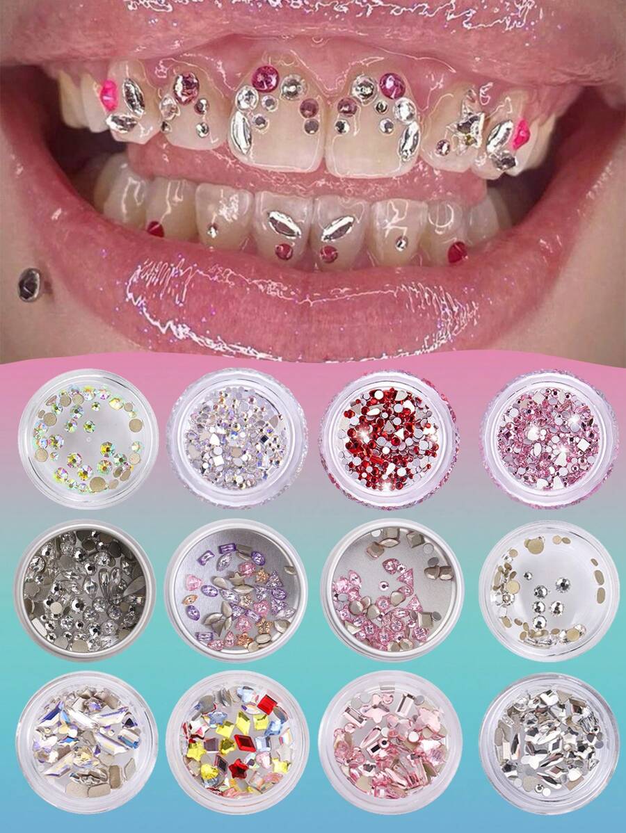 novani 1 Box Of Y2K Style DIY Tooth Jewelry With Sparkling Crystals. Multiple Tooth Gemstones. Multi-Shape Tooth Jewelry. Various Styles To Mix And Match. Shining Smile. Suitable For Daily Wear.