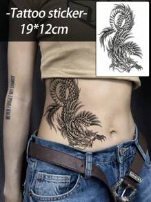 1 件龙纹身贴纸，动物图案，龙，凶猛动物黑色临时纹身贴纸适用于男女手臂、背部、腰部，防水防汗，性感酷炫纹身贴纸看起来非常真实，易于使用和去除，婚礼音乐节派对用品 - 黑色 - 查看 2