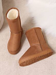 2024 New Mid-Calf Snow Boots For Women, Thermal Lined Thick Bottom Warm Slip-On Mid-Calf Boots, Brown Color,Fur Boots