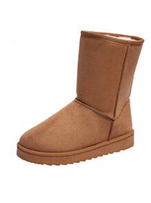 2024 New Mid-Calf Snow Boots For Women, Thermal Lined Thick Bottom Warm Slip-On Mid-Calf Boots, Brown Color,Fur Boots