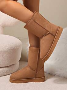 2024 New Mid-Calf Snow Boots For Women, Thermal Lined Thick Bottom Warm Slip-On Mid-Calf Boots, Brown Color,Fur Boots