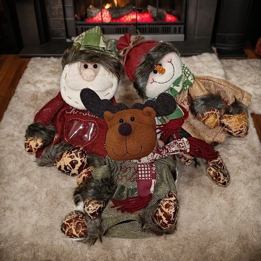 圣诞主题复古金属锡袋，带有麋鹿和雪人图案，用于储存糖果、饼干；带盖子和贺卡夹；非常适合圣诞派对礼品、礼物和零食包装