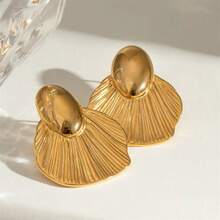 1 对女士钛钢几何折叠耳环，不对称圆形和方形心形，新品跨境复古耳环 - 黃色 - 查看 1