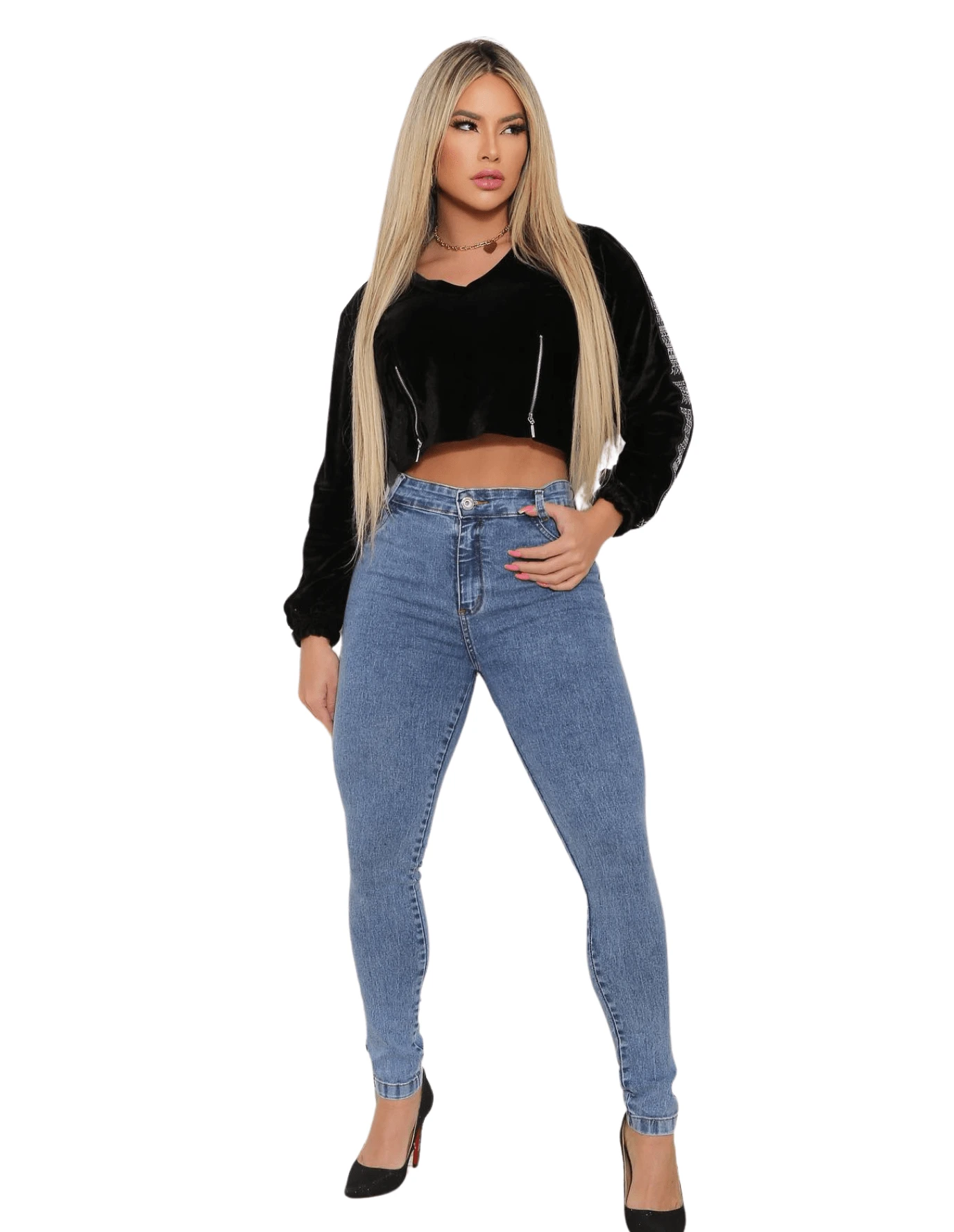 Women's High-Rise Jeans With Butt Lift - Màu xanh lam - Xem 1
