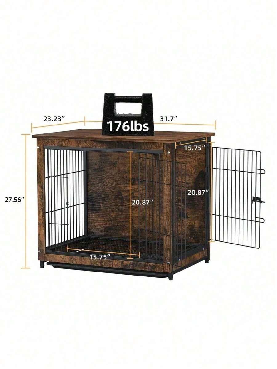 Super Large Retro Wooden Dog Crate Thick Wire Pet Cage Kennel Double