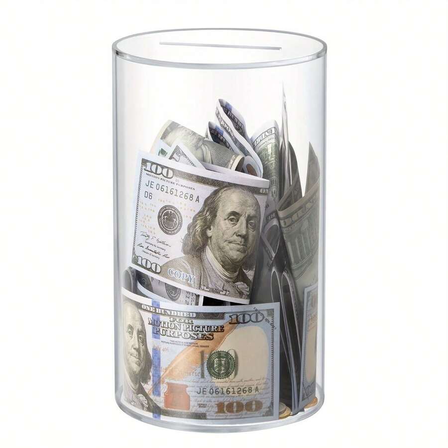 Ống heo đất/Túi đựng tiền xu bằng nhựa Acrylic một chiều, hình trụ, chỉ có thể bỏ tiền xu vào và phải bẻ ra để mở, hộp đựng tiền cho người lớn, làm quà tặng/làm quà Giáng sinh