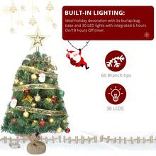 20 In Pre-Lit Artificial Mini Christmas Tree, Tabletop Small Xmas Pine Tree With Ornaments And 30 Warm Lights Battery Operated For Home Office Store Holiday Deco, Green - 綠色 - 查看 6