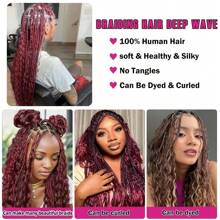 99J Burgundy Deep Wave Bulk Human Hair For Braiding100g 2 Bundles Boho Braids Human Hair Deep Water Wet And Wavy Brazilian Human Hair Extensions Curly Hair No Weft Halloween Costumes - Burgundy - View 4