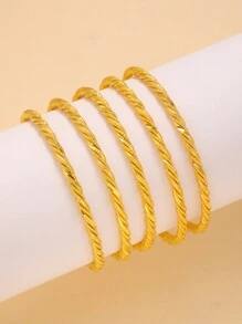 4pcs Luxurious 24K Gold Plated Twisted Bangle Bracelets For Women, Suitable For Gifting And Daily Wear, Perfect For Valentine's Day,Mom,Mother,Mother's Day,Gift