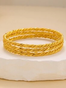 4pcs Luxurious 24K Gold Plated Twisted Bangle Bracelets For Women, Suitable For Gifting And Daily Wear, Perfect For Valentine's Day,Mom,Mother,Mother's Day,Gift