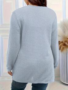 Áo len cardigan dài tay màu trơn thời trang cỡ lớn có túi, cho mùa đông - Màu xanh nhạt - Xem 2