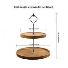 1 件木制 2 层托盘，带金属手柄，圆形装饰托盘，厨房餐桌装饰托盘，木制托盘，用于咖啡食品水果纸杯蛋糕，家居装饰节日展示 - 彩色 - 查看 14