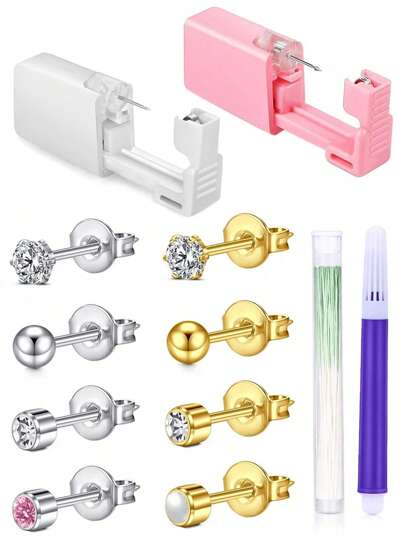 1PC/4PCS Ear Piercing Gun Kit Disposable Aseptic Household Portable Ear Piercing Gun Group Ear Piercing Tools With Remak Pen And Ear Hole Cleaning Tools