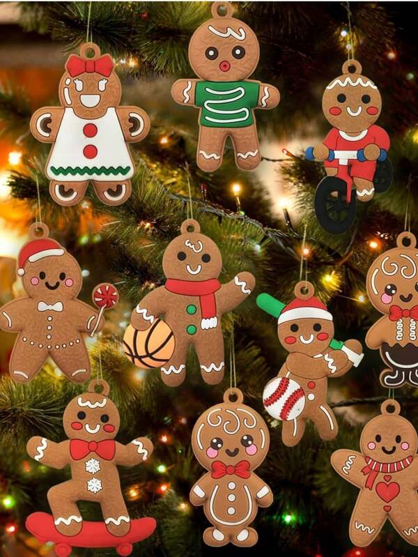 24pcs Classic Gingerbread Man Decorations, Hanging Tree Decor, Suitable For Decoration, Home Decor, Gift Box Packaging (Comes With Random Color Hanging Ropes) Birthday Christmas Decorations Room Decor Christmas Winter