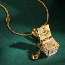 1pc Unique Design Luxury Enamel Openable Small Lunch Box Pendant Necklace, Suitable For Women Daily Wear - Enamel Glaze Openable Small Box Takeaway Box Pendant Necklace - View 3