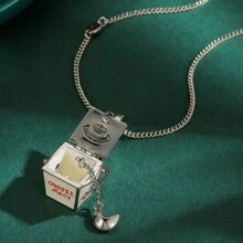 1pc Unique Design Luxury Enamel Openable Small Lunch Box Pendant Necklace, Suitable For Women Daily Wear - Enamel Glaze Openable Small Box Takeaway Box Pendant Necklace - View 4