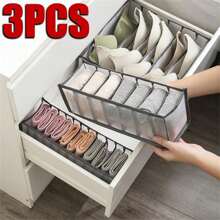 3/6 件家居内衣收纳盒，牛仔裤收纳工具，分隔格式收纳格宿舍袜子分类盒，网眼三件套胸罩内衣袜子，灰色、白色和黑色，现代简约风格可折叠连衣裙裤子鞋子牛仔裤靴子裙子