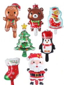 7 件 16 英寸迷你创意圣诞卡通气球。有圣诞老人、圣诞树、熊和圣诞袜形状的气球。适用于圣诞装饰、节日派对装饰、客厅、房间、花园圣诞氛围家居装饰以及 2025 年新年圣诞家居装饰。最佳礼物 - 彩色 - 查看 4