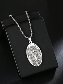 1 Stück Neuer Europäischer & Amerikanischer Legierung Jungfrau Maria Anhänger Halskette, maskulin & elegant ovale Jungfrau Maria Edelstahl Pullover Kette, Unisex Religiöses Geschenk Großhandel für den täglichen Gebrauch