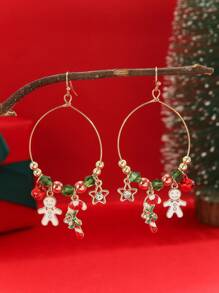 1 对圣诞拐杖糖和雪人吊坠耳环，可爱的圣诞夜礼物 - 彩色 - 查看 3